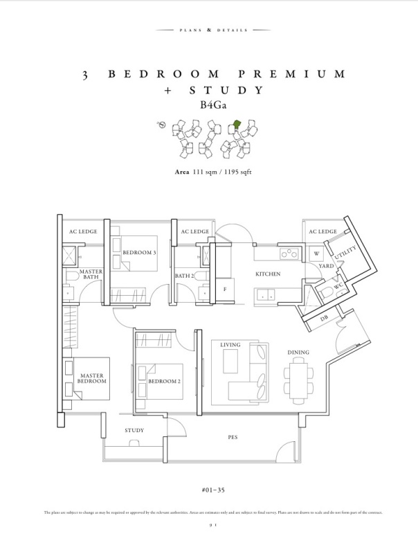 St Patrick's Type B4Ga 3 Bedroom Premium Study Floor Plan